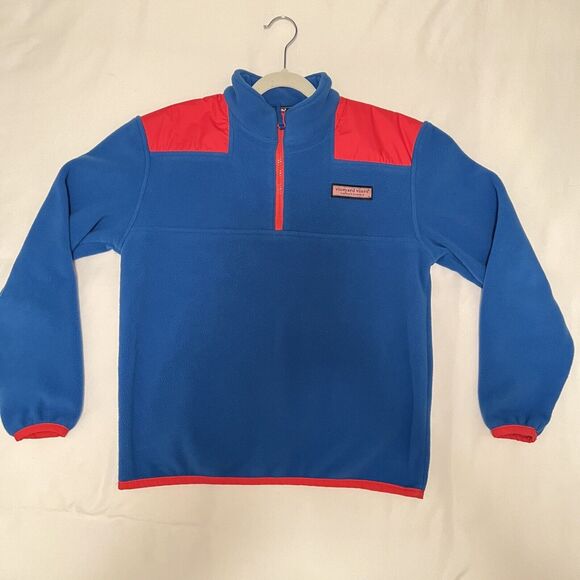 Vineyard Vines Kids Quarter Zip Blue & Red Fleece Pullover Sweater Large 16-18 - Picture 4 of 8